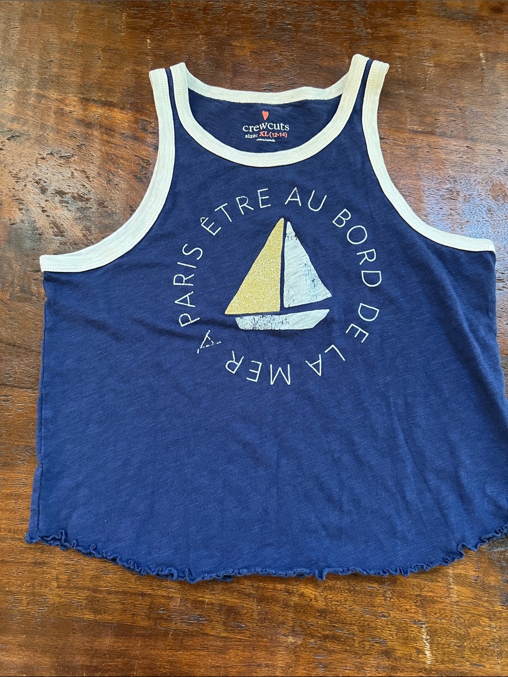 CREWCUTS Tank Top T-Shirt French Sailboat Print Blue/White Girls XL 12/14